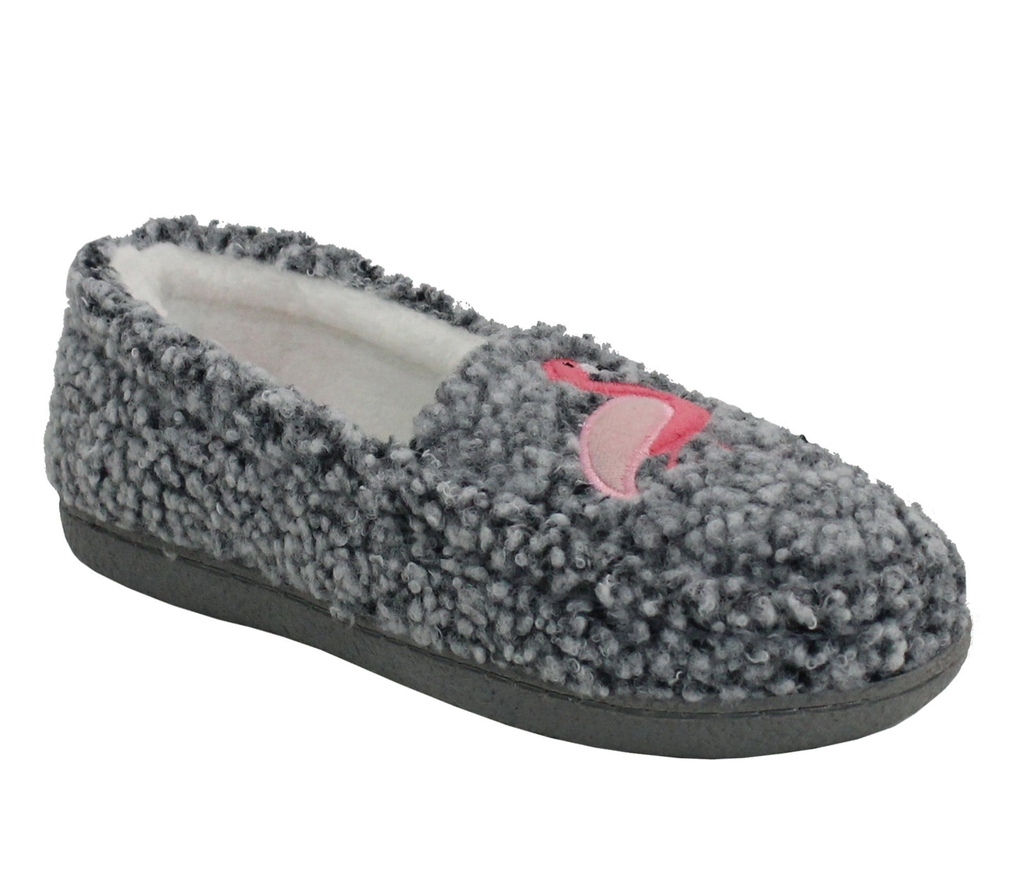 LEXY Womens Fleece Flamingo Slippers in Grey