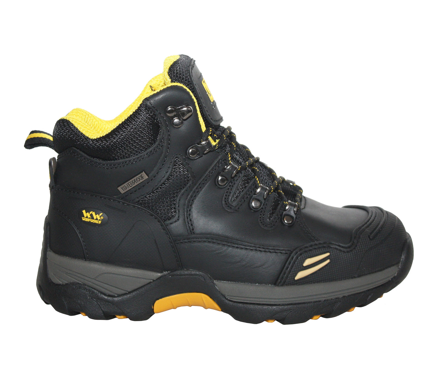 WW9HI Mens Leather Waterproof Safety Boots in Black