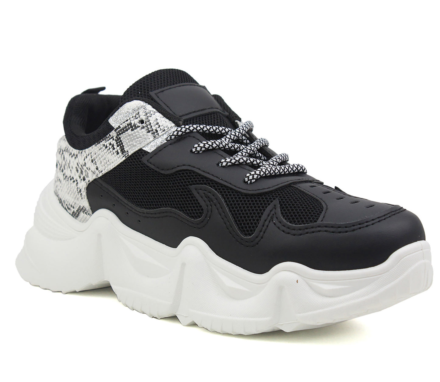 B428943 Womens Chunky Sole Snake Trainers in Black