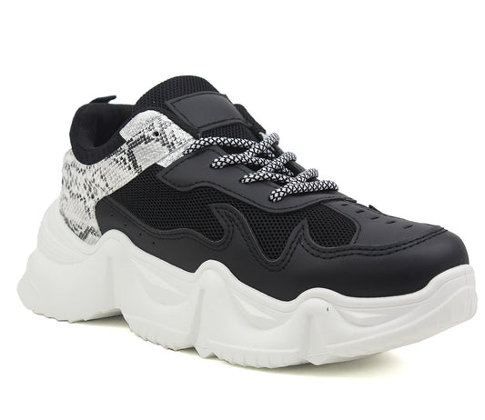 B428943 Womens Chunky Sole Snake Trainers in Black