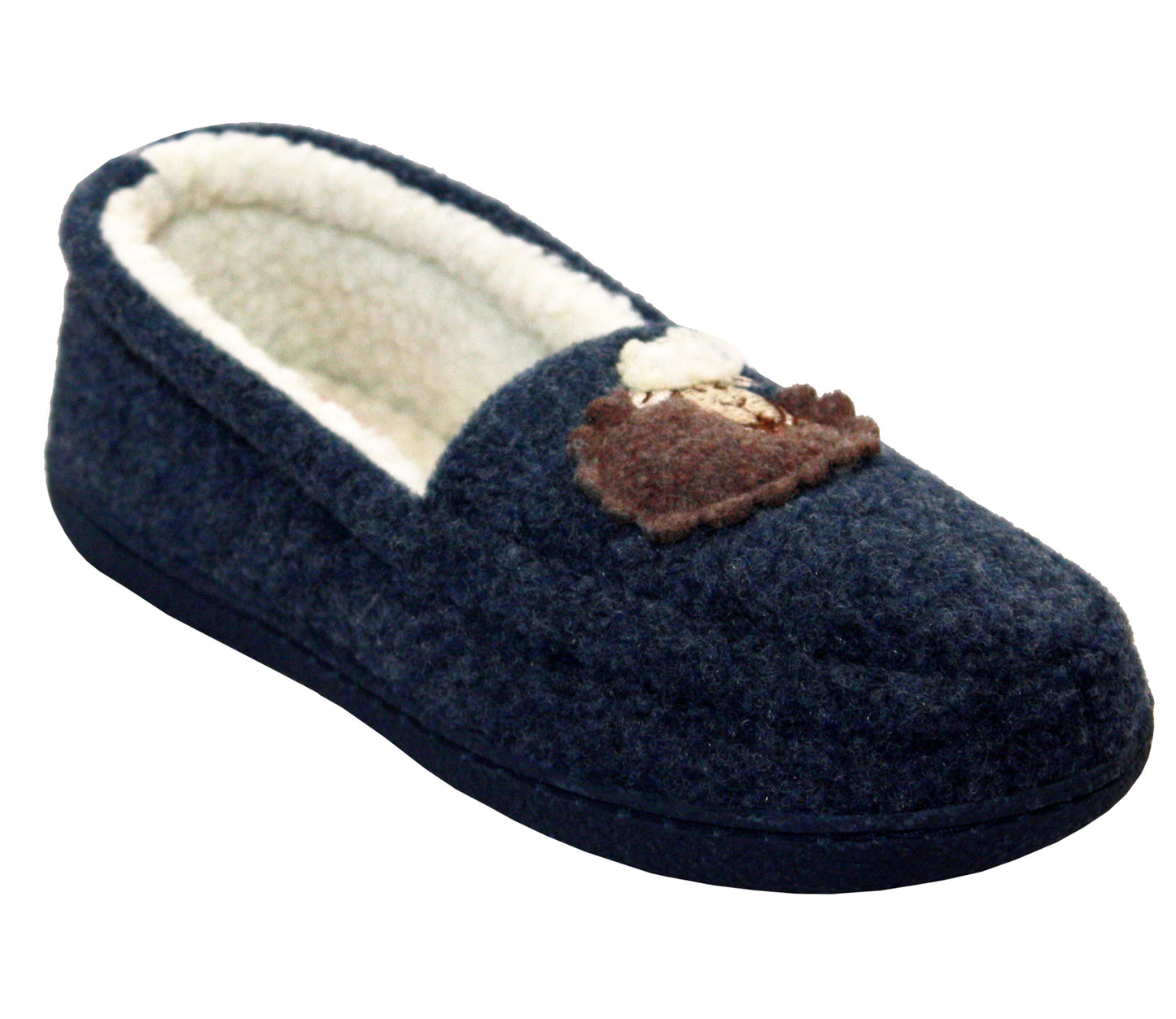 SALLY Womens Faux Fleece Lined Sheep Slippers in Navy