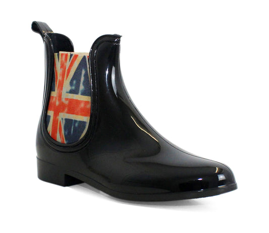 X1225 Womens Union Jack Flag Ankle Wellies in Black