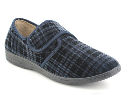 DONALD Mens Check Memory Foam Slippers in Navy