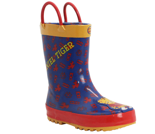 DTX057 Boys Kids Mid Calf Wellies in Navy & Red
