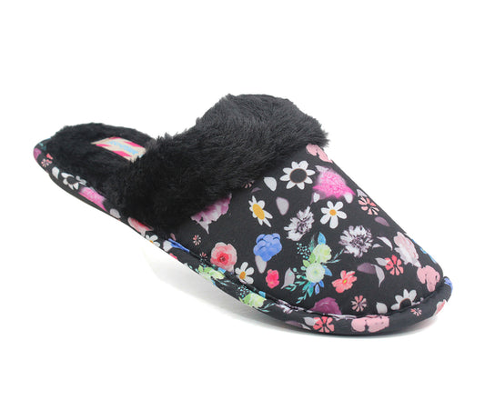 CXL19 Womens Black Floral Mules Slippers