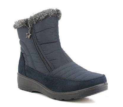 B770373 Womens Quilted Thermal Fur Lined Ankle Boots in Navy