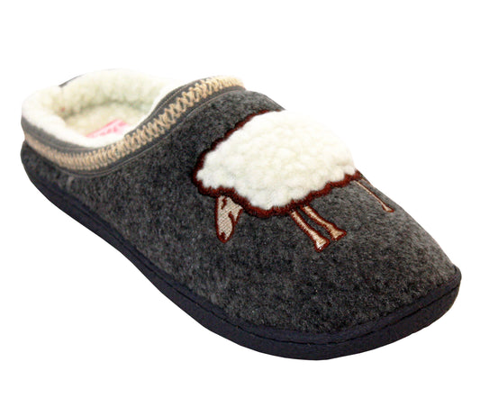 BEATRIX Womens Faux Fleece Lined Mules Sheep Slippers in Grey