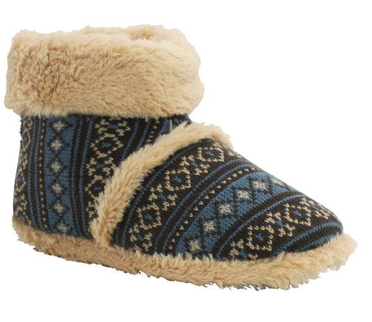 AD30162 Mens Fur Fairisle Ankle Boot Slippers in Blue