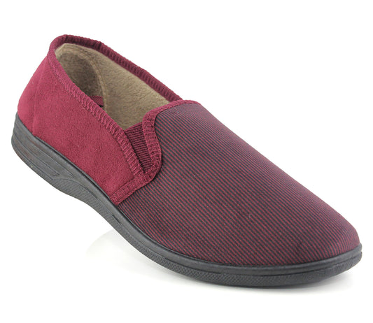 DONNAEL Mens Cord Fleece Lined Slippers in Burgundy