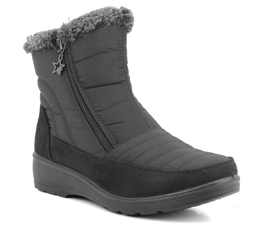 B770373 Womens Quilted Thermal Fur Lined Ankle Boots in Black