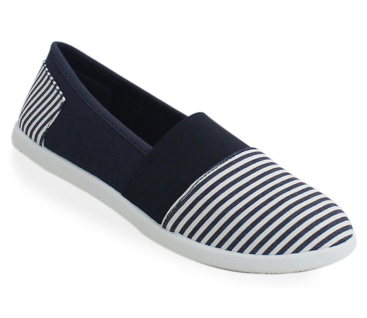 B260313 Womens Canvas Striped Pumps in Navy