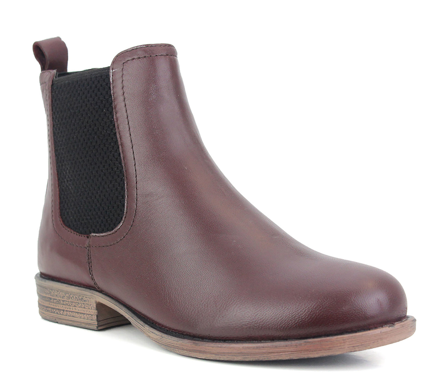 KIARA Womens Leather Chelsea Ankle Boots in Burgundy