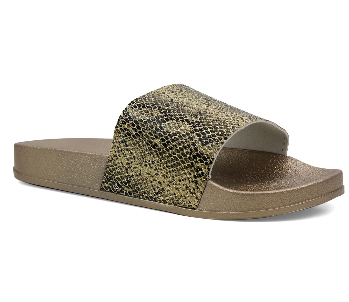 SANIA Womens Gold Snake Print Beach Pool Sliders