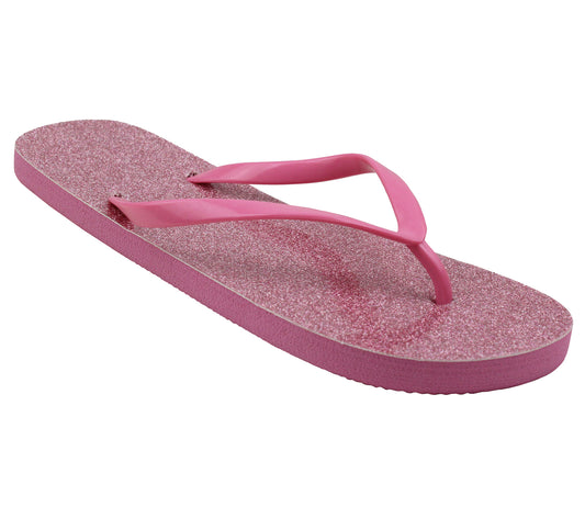 FIJI Womens Lightweight Pink Glitter Flip Flops