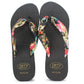 MAZZY Womens Floral Wedge Heel Flip Flops in Black