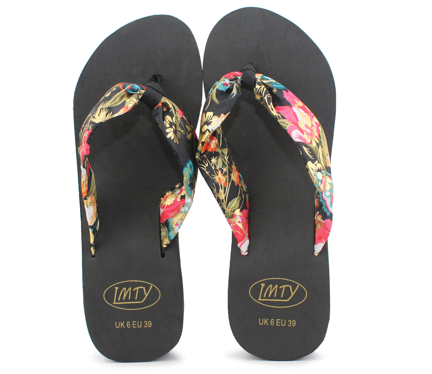 MAZZY Womens Floral Wedge Heel Flip Flops in Black