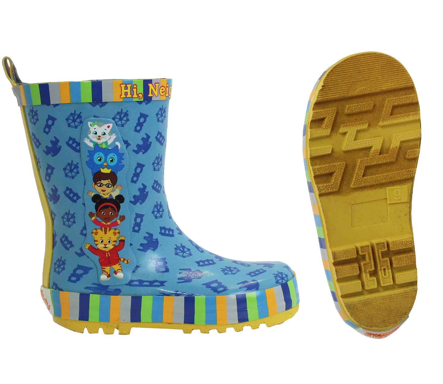 DTX054 Kids Unisex Mid Calf Wellies in Blue & Yellow