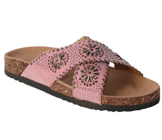 B759370 Womens Diamante Criss Cross Sandals in Pink
