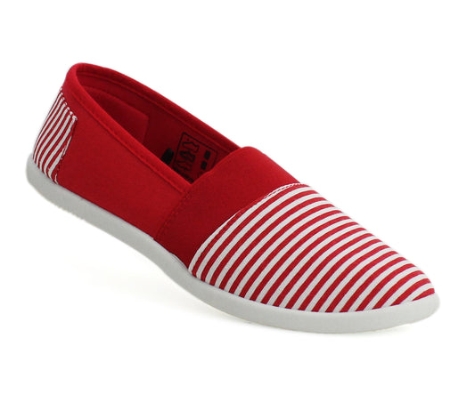 B260313 Womens Canvas Striped Pumps in Red