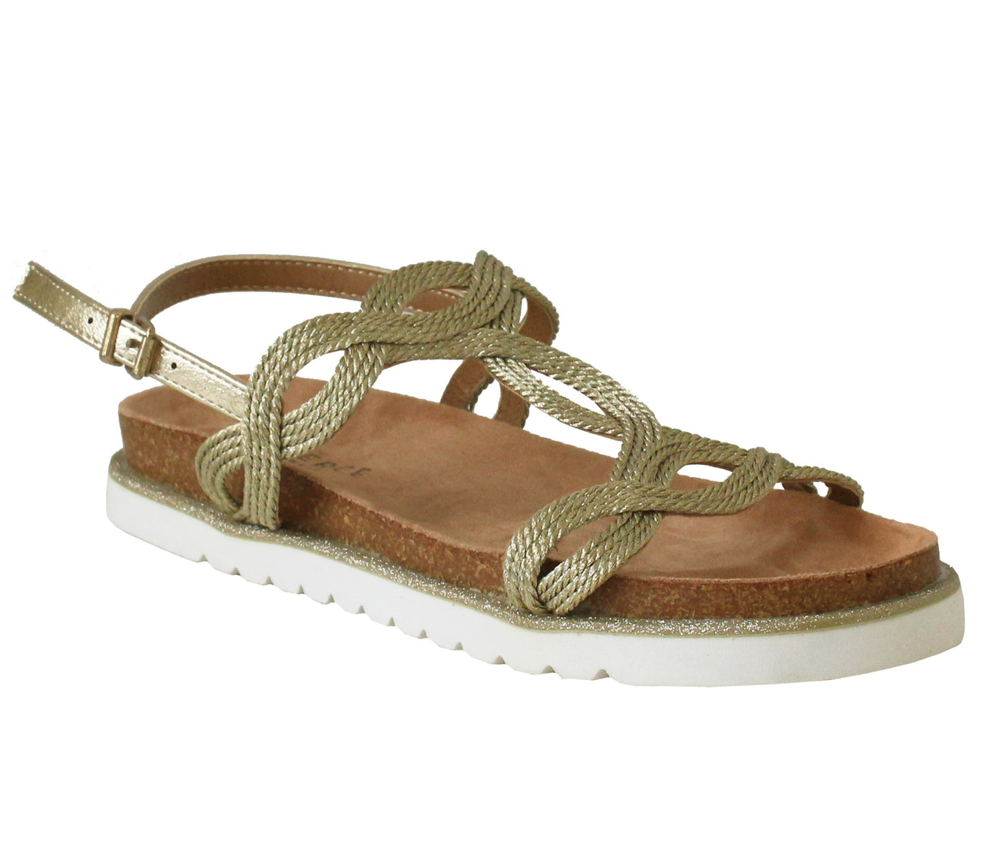 PEPA Womens Braided Strap Sandals in Gold