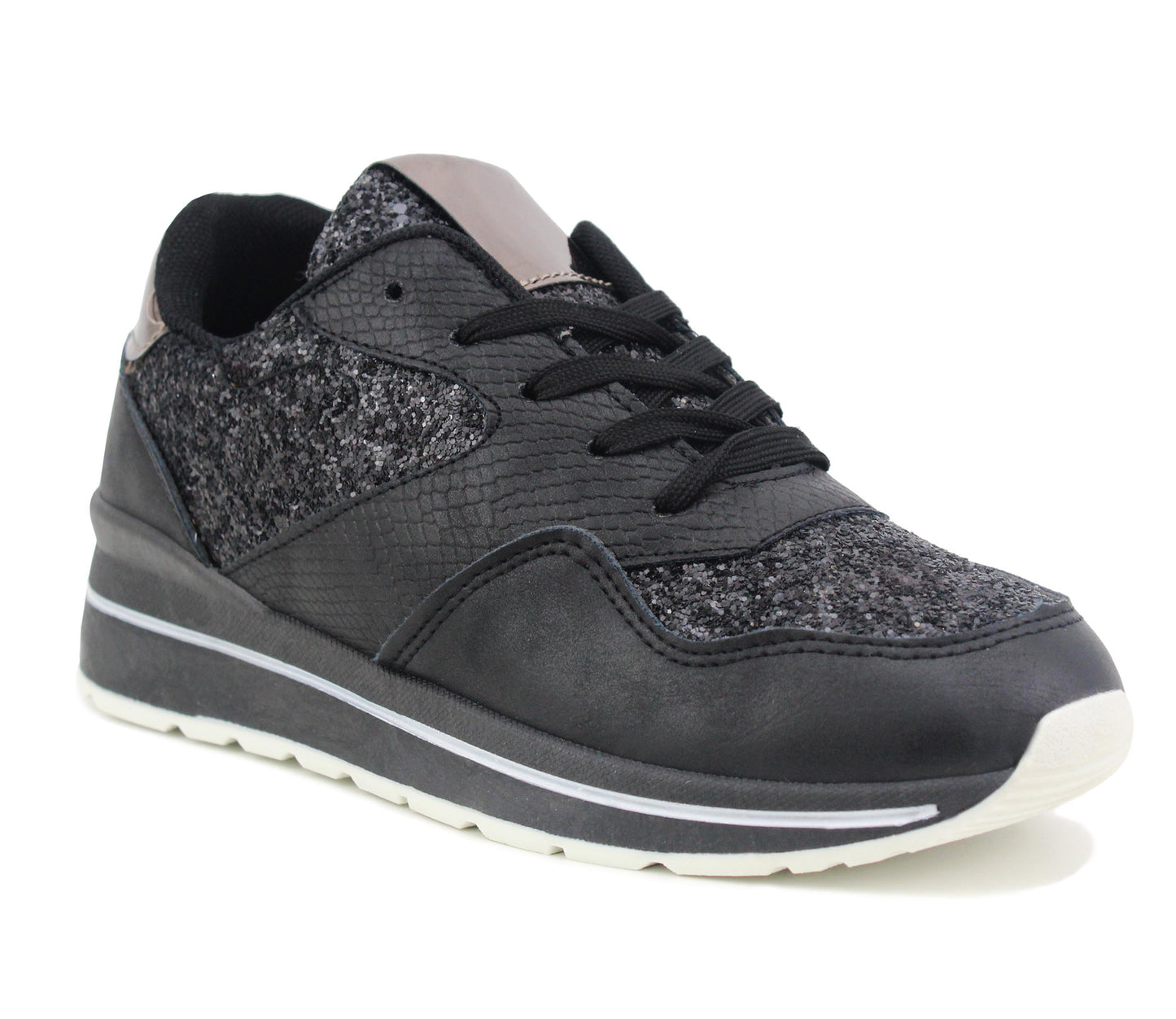 B424790 Womens Glitter Fashion Trainers in Black