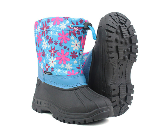 B181873 Girls Kids Floral Warm Snow Boots in Blue