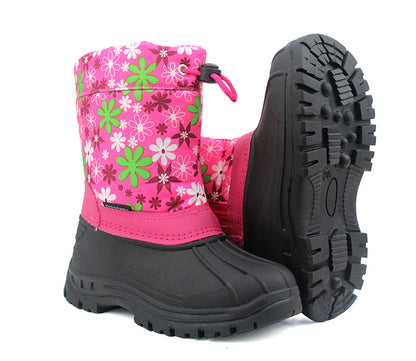 B181873 Girls Kids Floral Warm Snow Boots in Fuchsia