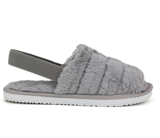 SUSIE Womens Faux Fur Elastic Strap Slippers in Grey