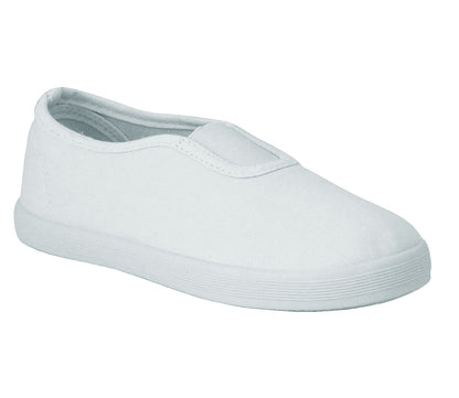 Unisex Kids Touch Fasten Canvas Back to School Uniform PE Pumps Sports Trainers Plimsolls White Slip On