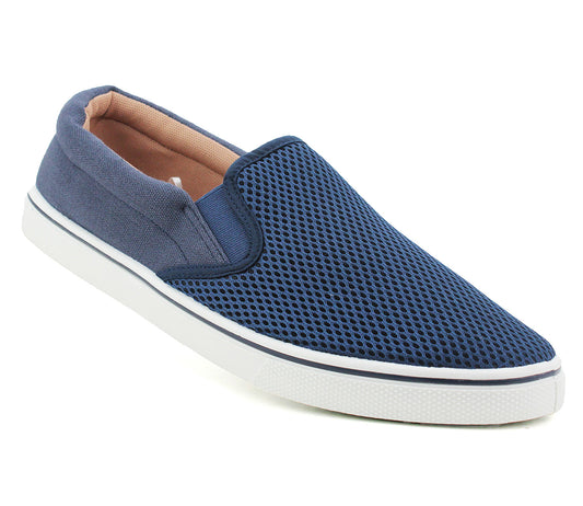 B223953 Mens Canvas Mesh Deck Shoes in Navy