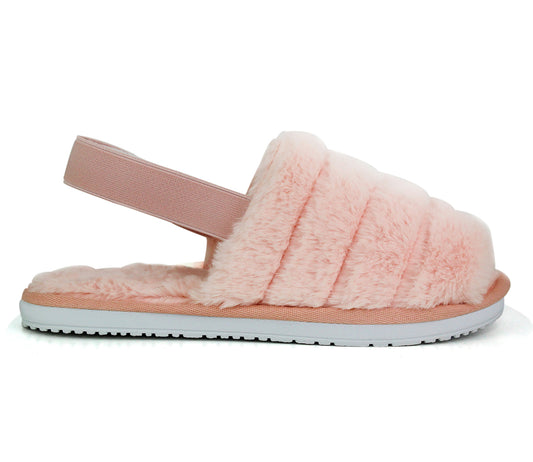 SUSIE Womens Faux Fur Elastic Strap Slippers in Pink