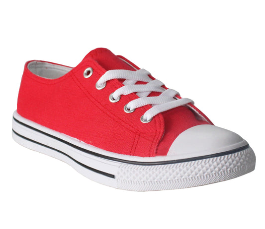 BURY Womens Canvas Lace Up Baseball Sneakers in Red