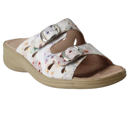 SADIE Womens Mules Sandals in White Multi