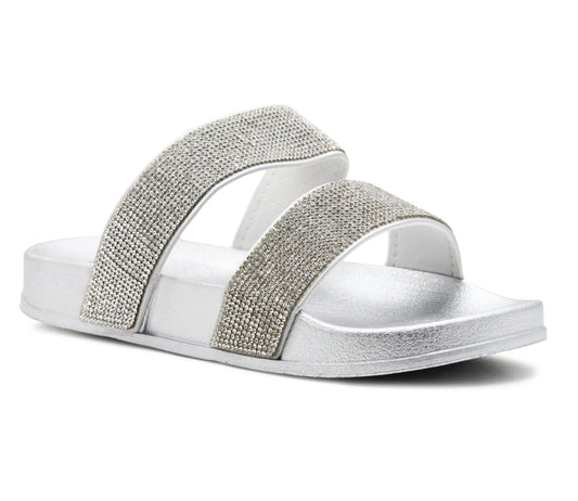 HOPE Womens Diamante Sliders in Silver