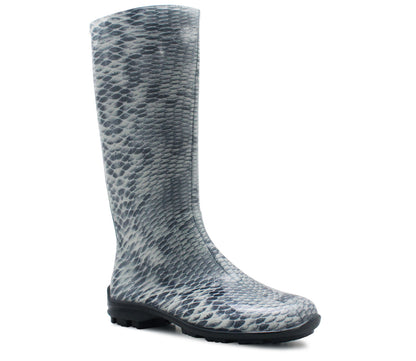 COBRA Womens Snake Print Wellington Boots in Silver