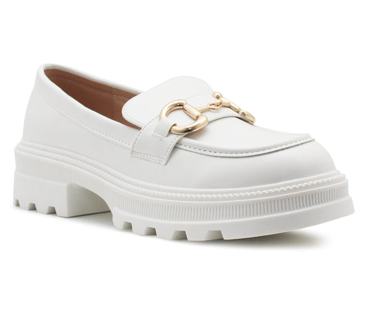 B852880 Womens Platform Sole Chunky Fashion Loafers in White